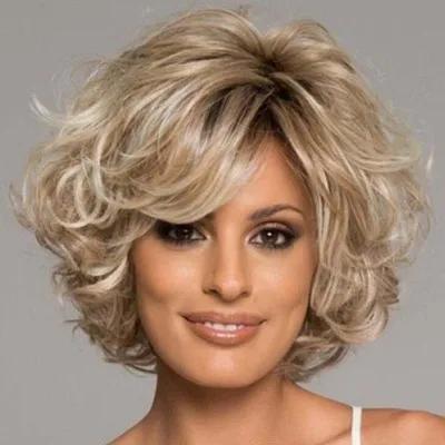 Peruci WHIMSICAL W Păr Sintetic Mix Culoare Blonduiri Păr Ondulat Bob Femei Cărare pe Mijloc Peruci Cosplay Fibră Rezistentă la Căldură pentru Femei