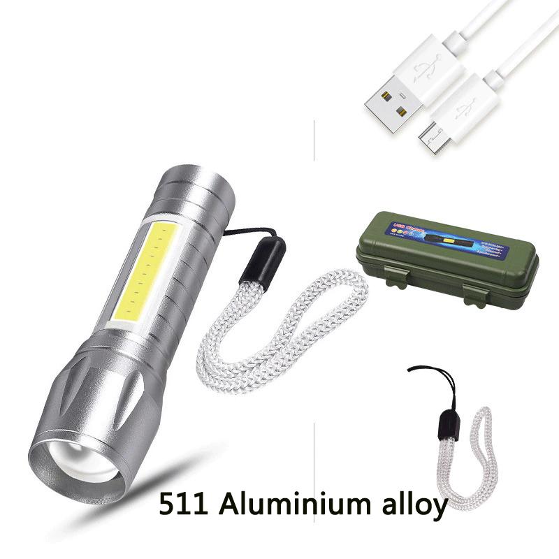 Mini LED Flashlight COB+XPE Portable Torch USB Charging Camping Lantern Zoomable Focus Light Tactical Flashlight with Pen Clip