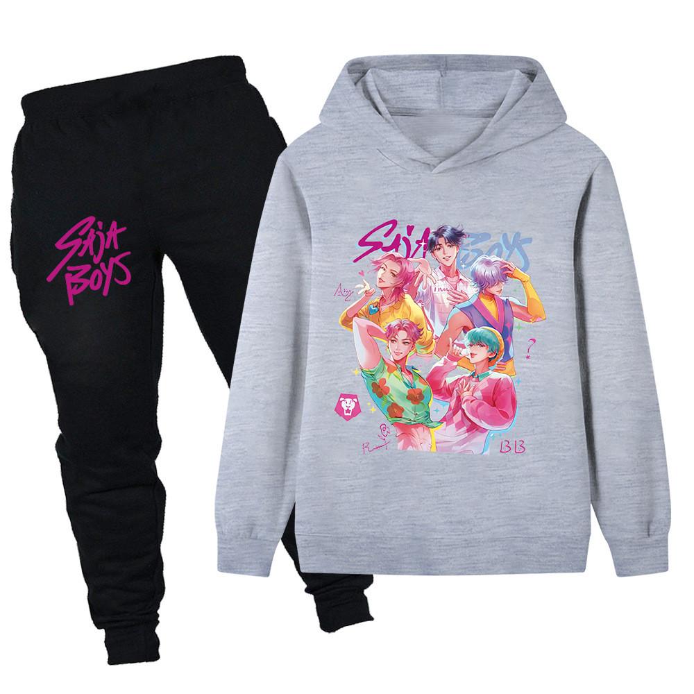

PB1207 Kids Boys Girls Kpop Mira Zoey Rumi Sajaboys Print Long Sleeves Hoodie Pants Trousers Clothes Sets 170cm сірий