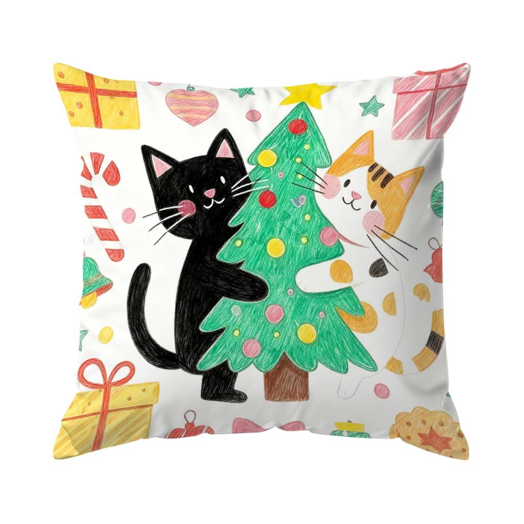 Christmas Tree Cat Pillowcase Printed Polyester 40/45/50cm Throw Pillowcover Decorative Sofa Cushion Pillowslip Home Decor