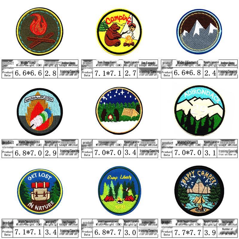 Black Round Landscape Embroidery Patch - Cloth Sticker for Decoration & Repair