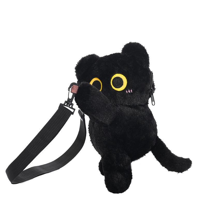Kawaii Schwarze Katze Plüsch Mode Tasche Niedliche Puppe Fell Schultertasche Damen Umhängetasche Handy Münzbörse Hülle Geschenk für Freundin