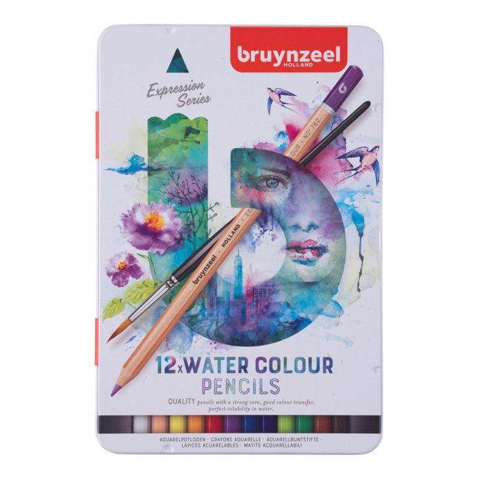 12 Coloured Pencils - Watercolour - Metal Box - Colour Assortment - Bruynzeel