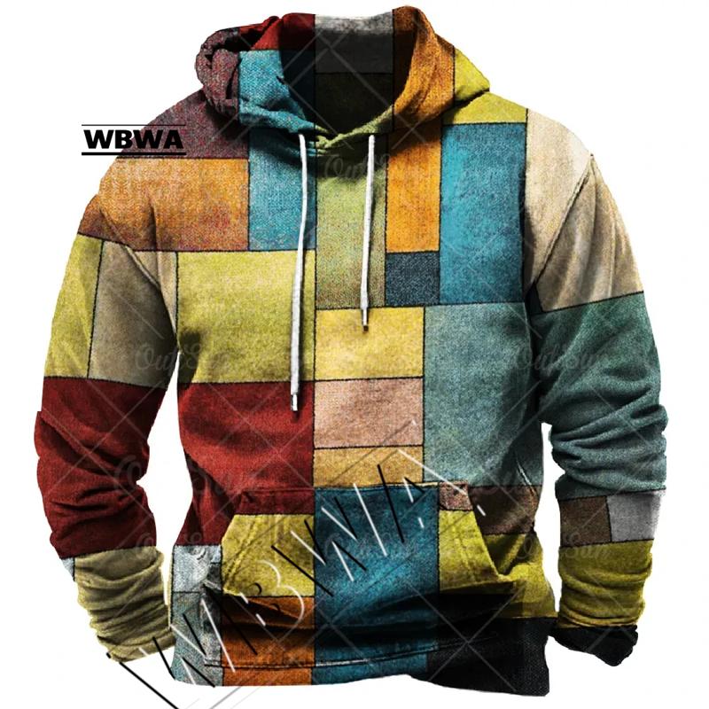 ETST0013 Vintage Heren Hoodie Voor Sweatshirt 3d Plaid Print Lange Mouw Trui Straat Man Kleding Heren Oversized Trui Met Capuchon 2023 5XL