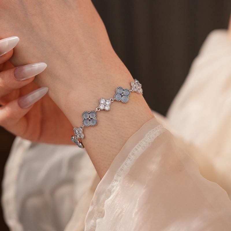 Elegant Floral Zircon Charm Bracelet Women Dainty Blue Green Copper Chain Lightweight Luxury Style 2025