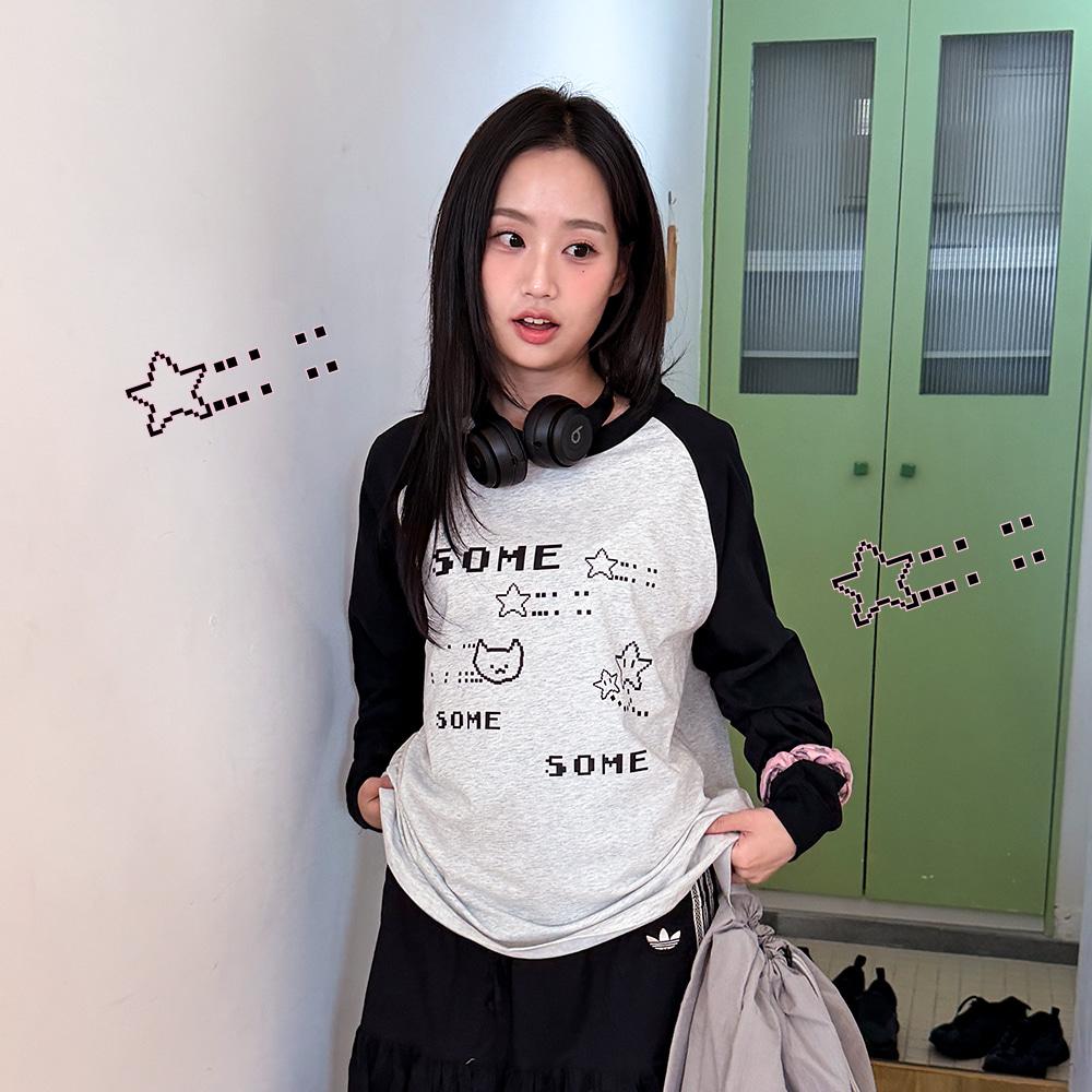 Wideusseom [Withsome Made] Pixel Mara Cat You & Raglan T-Shirt