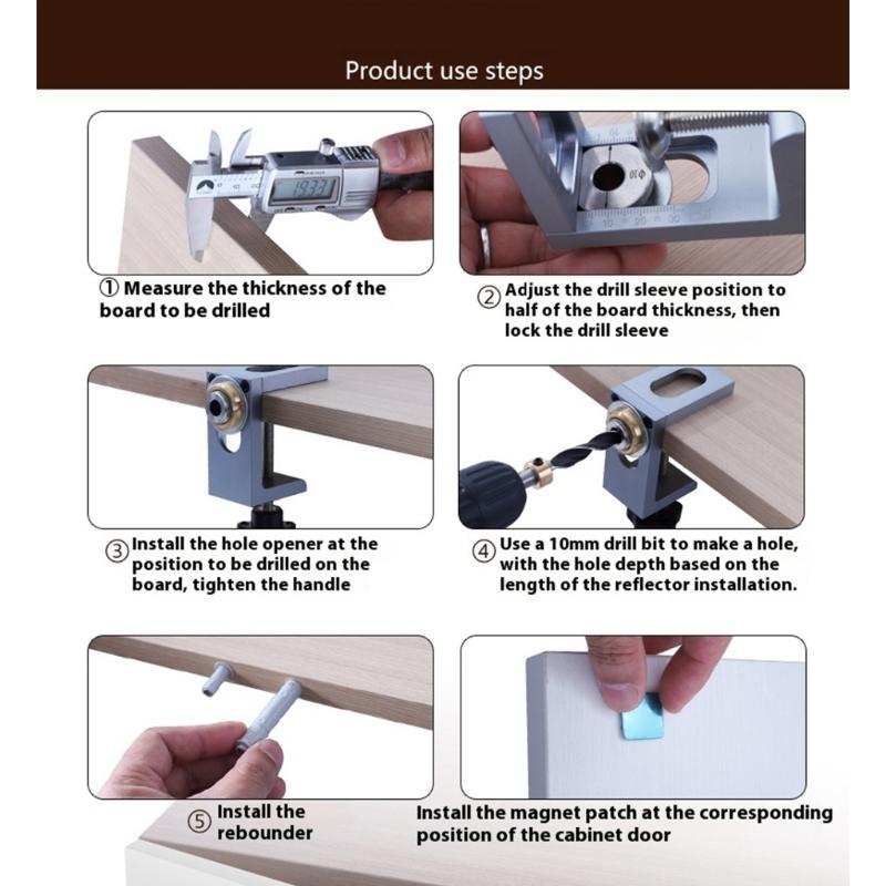 Heavy Duty Aluminum Cabinet Door Dowel Drilling Guide Tool Press Activated Wood Joinery Aid For Seamless Concealed Hole