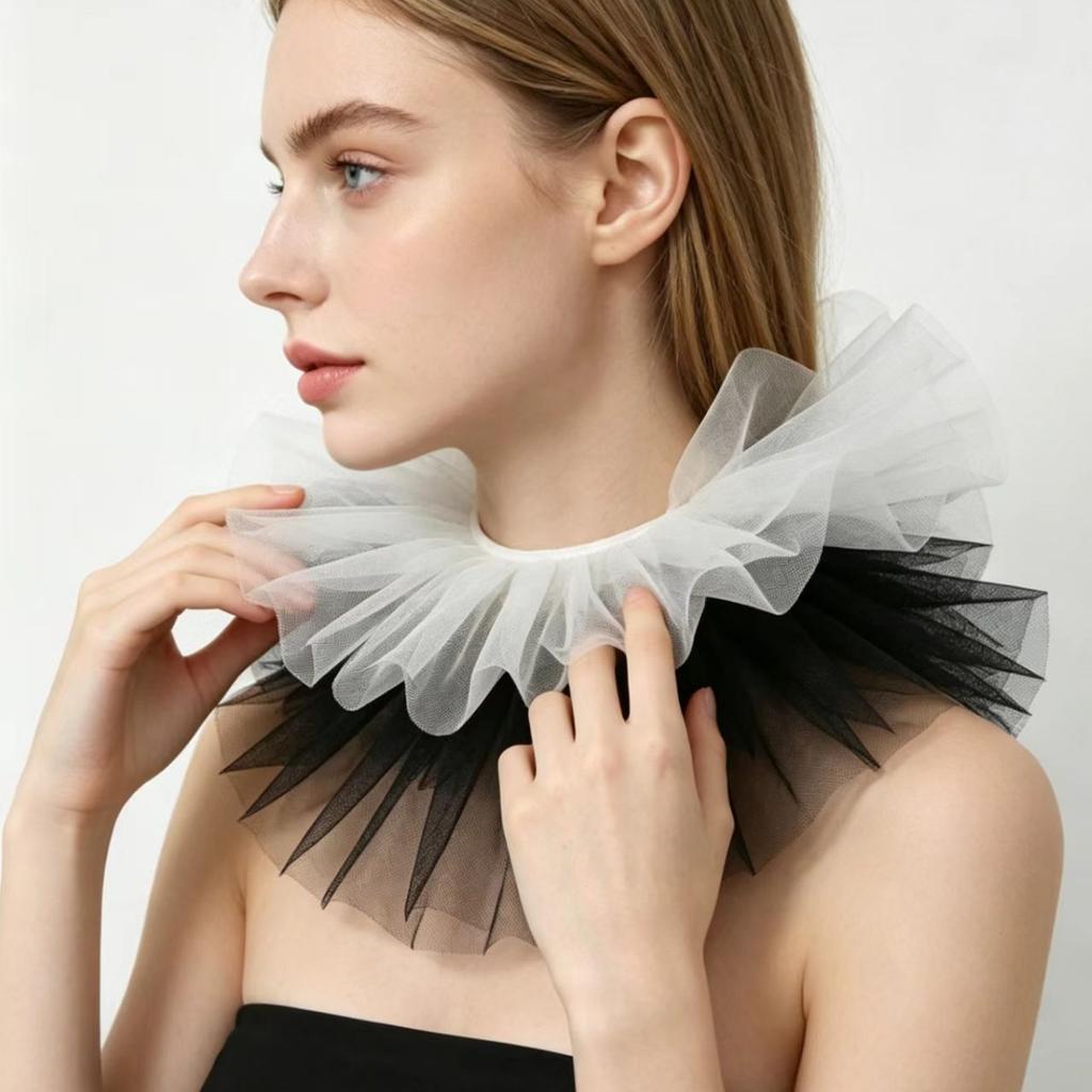 Zweifarbiger Tüll-Rüschenkragen Abnehmbares Netz-Jabot Halsrüsche Cosplay Kostümzubehör