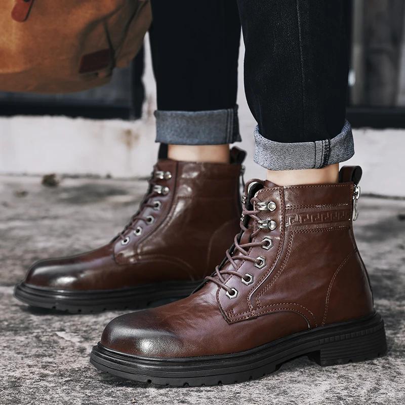 Leather Shoes Male Sneakers Men's Casual Shoes Casual Sneaker Ankle Boots Round Toe Loafers Winter Boots for Men High Boots New