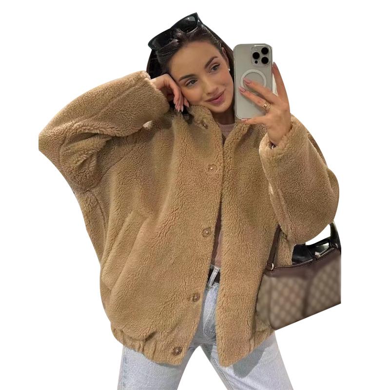 2026 Fall and Winter Women's Comfortable Casual Lazy Style Loose Fleece Pilot Jacket Coat
