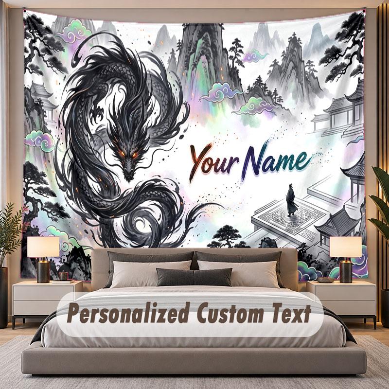 Dragon (1) Theme Custom Tapestry Personalized Custom Name Text Wall Hanging Tapestry Home Decor Background Cloth