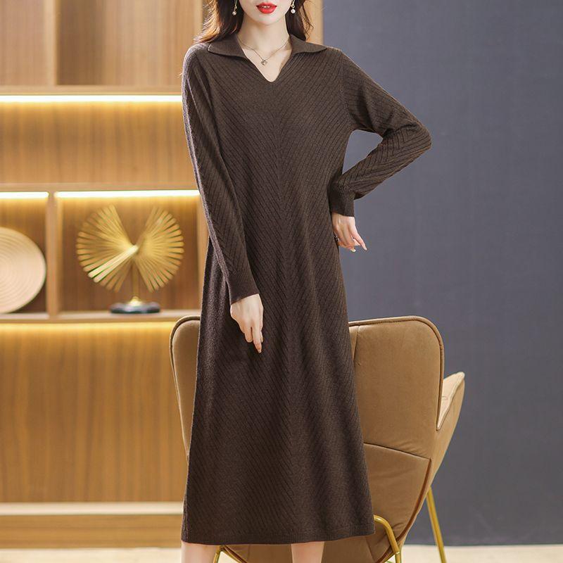 Large size new sweater skirt fat mm mother dress medium and long medium and wide too autumn and winter knitted bottoming shirt