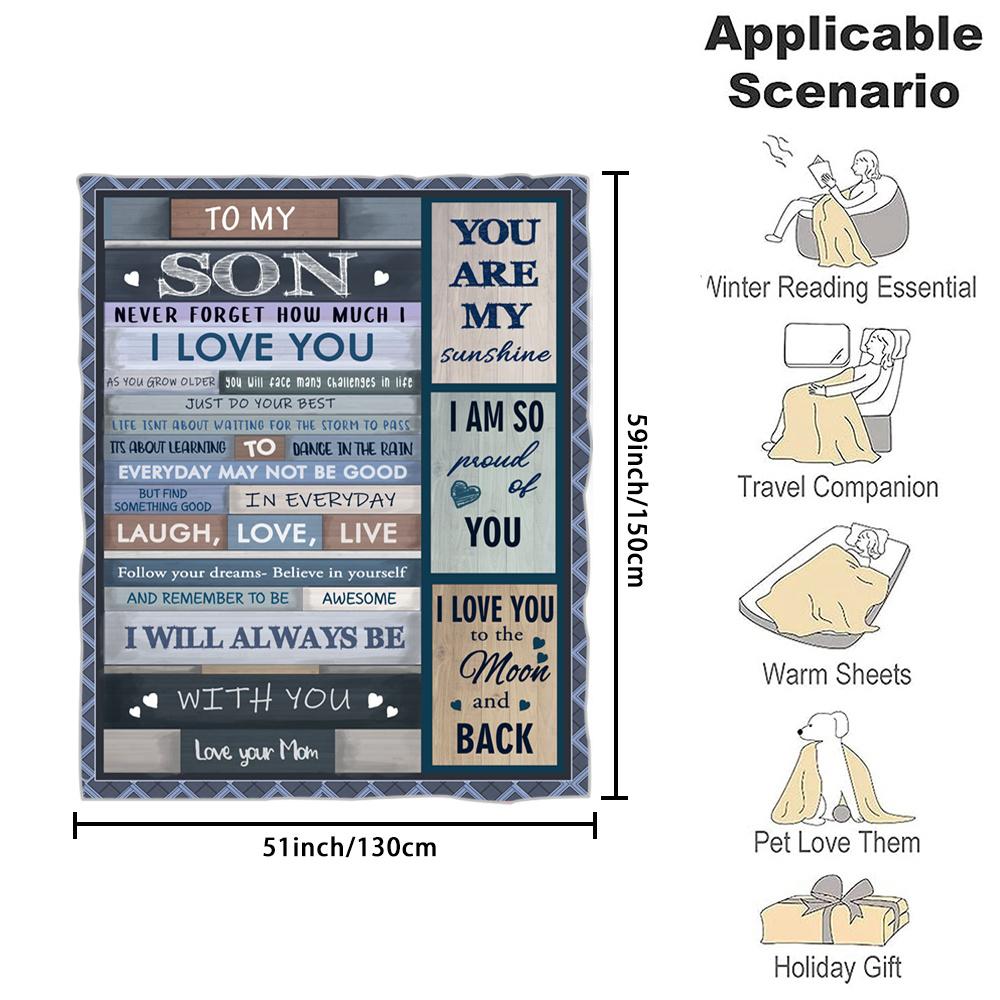 1pc Print Throw Blanket, TO MY SON Flannel Blanket, Soft & Warm Bedding