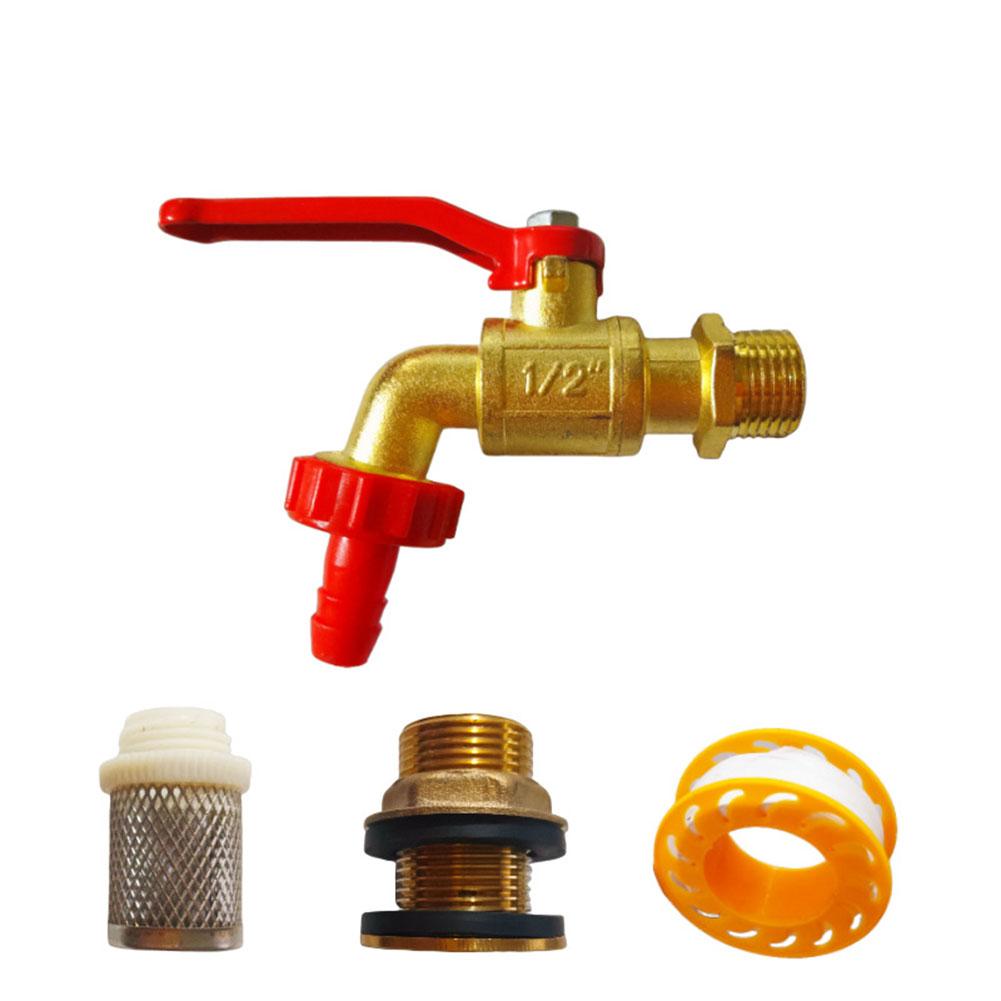 Garden Water Butt Spigot Set with Brass Fitting Filter Washers 1/2 OD Inlet GHT3/4 Outlet for Irrigation Systems