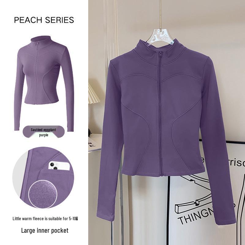 Women's Breathable Slim-Fit Sports Jacket: Autumn/Winter Yoga & Cycling Wear, Long Sleeve, Stand Collar, Plus Velvet.