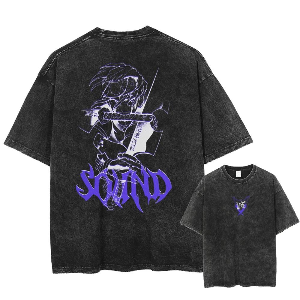 Yk Tshirt Unisexs Washed Tengen Uzui Pattern Anime Unisexga Hiphop Street Style Unisexs Daily Tshirt M