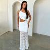 Summer new European and American women's clothing sexy diagonal collar waist lace splicing slim hip wrap dress women