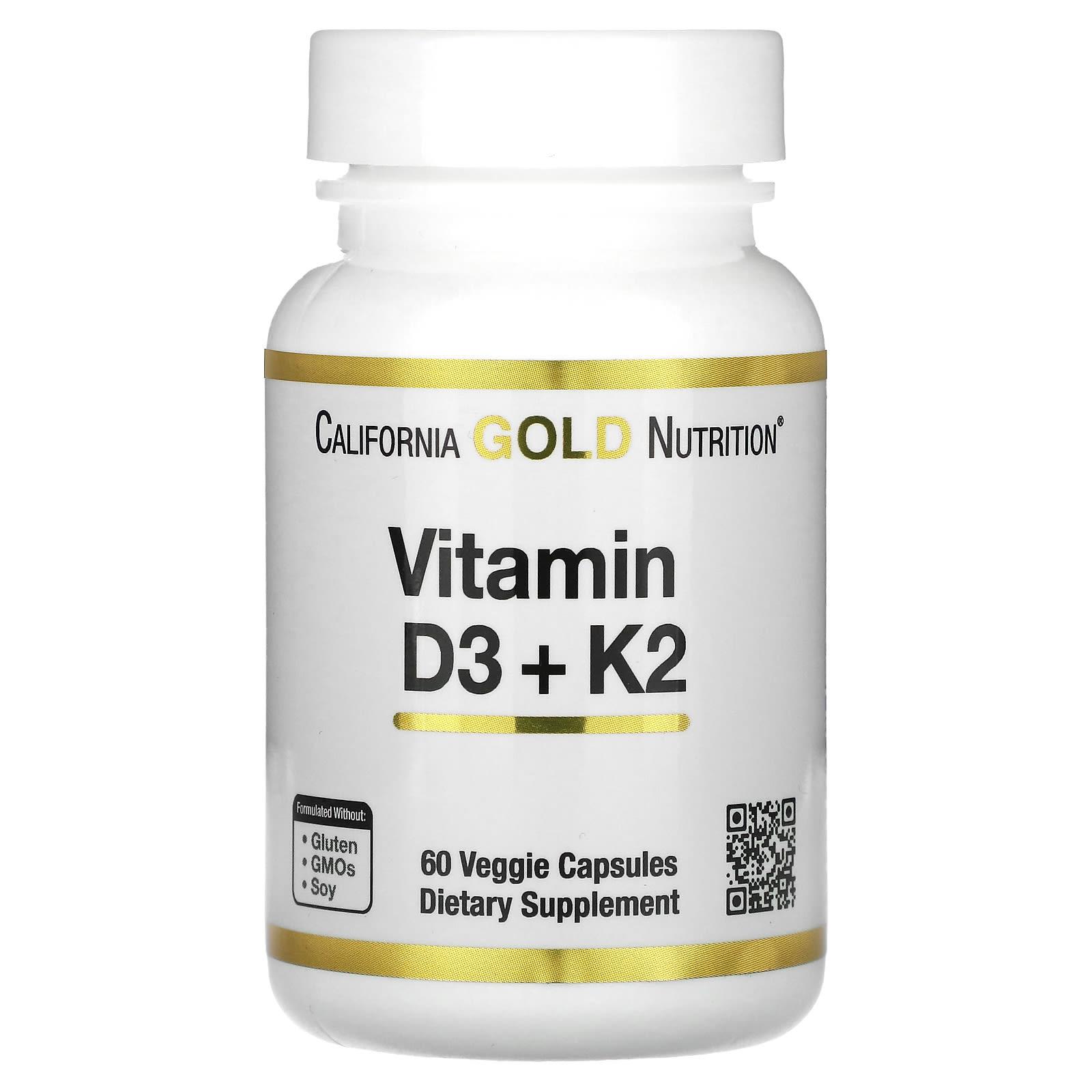 

California Gold Nutrition, вітамін D3 + K2, 60 овочевих капсул