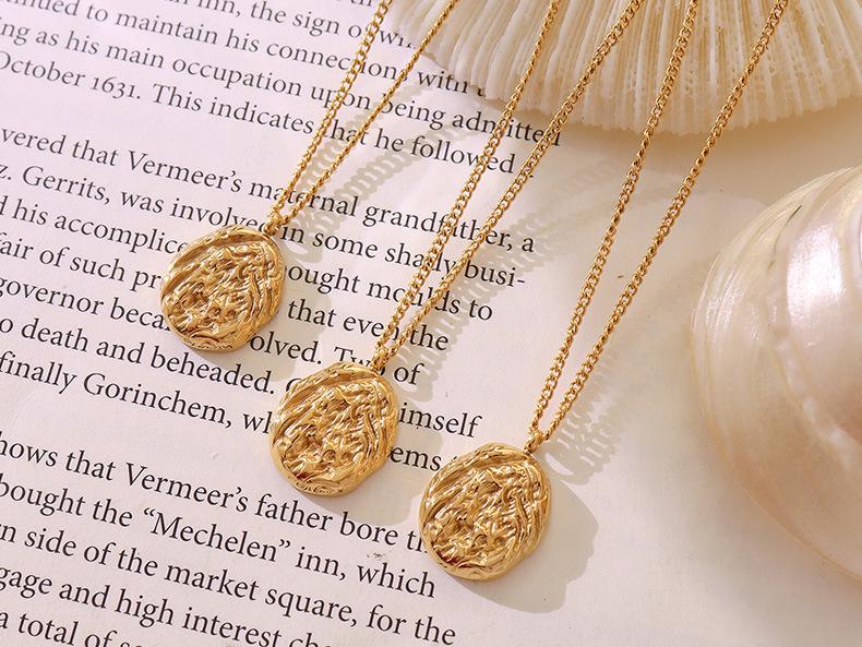 18K Gold-Plated Titanium Steel Necklace with Korean Geometric Irregular Imitation Walnut Shell Pendant