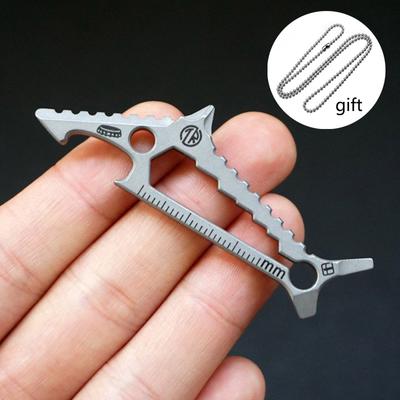 Titanium Alloy Crowbar Shark Shape EDC Multifunctional Hexagon Wrench Bottle Opener Phillips Straight Screwdriver Ruler Keychain
