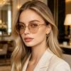 New light luxury round metal sunglasses men's and women's gold thin frame retro literary and versatile trend glasses