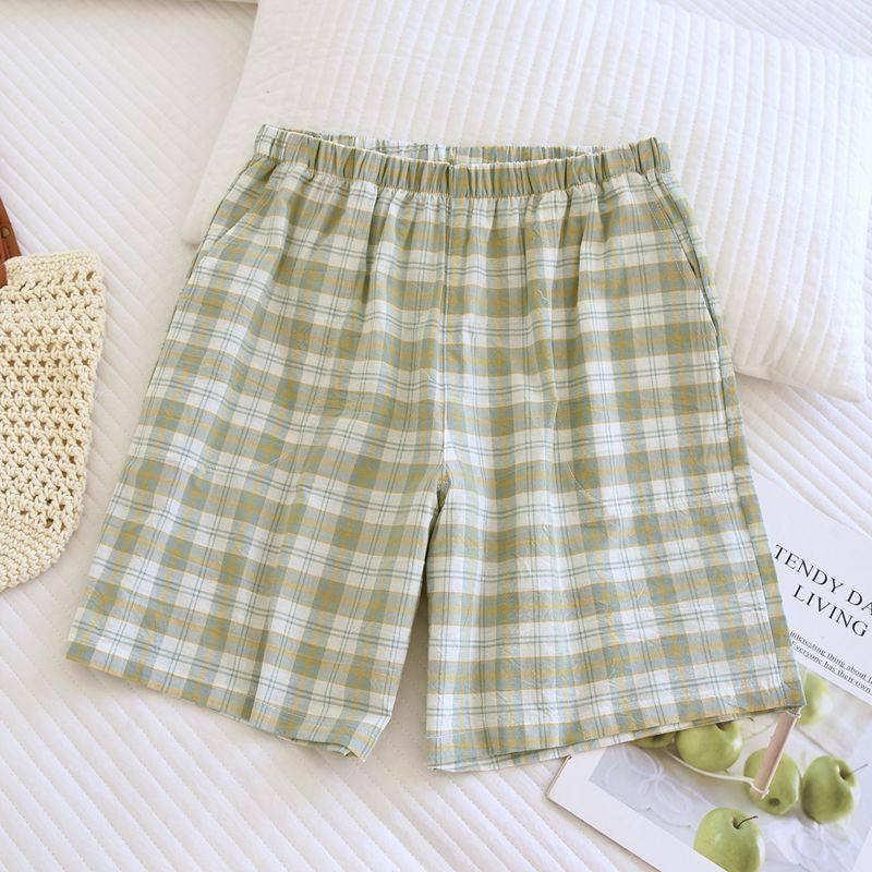 

Женские пижамные шорты в клетку из чистого хлопка - Летние, легкие, свободного кроя, для дома или улицы XL