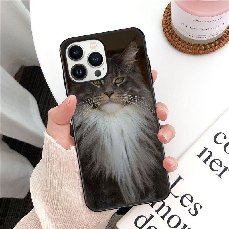 Soft Funda Pet Maine Coon Cat Phone Cover For Iphone 14pro 11pro 12 13pro Max 5s 6s Xs 7 8plus SE Xr 12mini Coque Cases