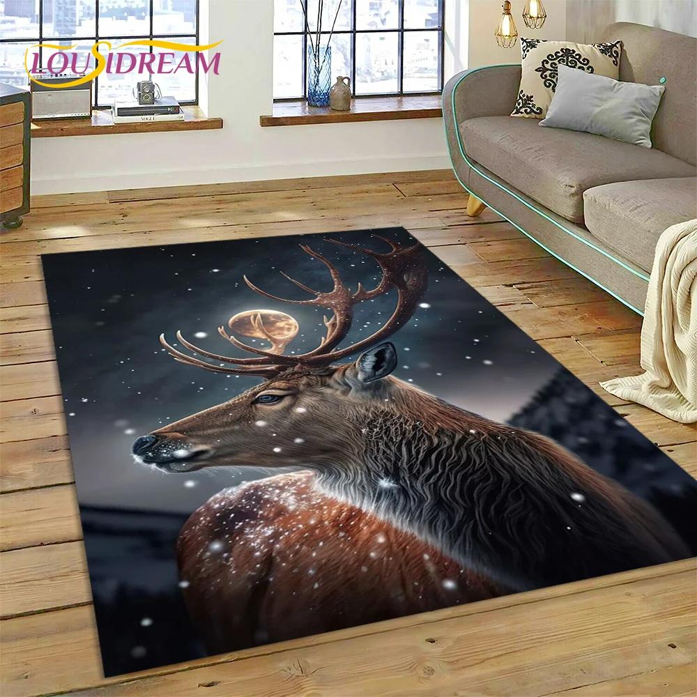 Dream Christmas Elk Sika Deer Cartoon Area Rug,Carpet Rug for Home Living Room Bedroom Sofa Doormat Decor,kid Non-slip Floor Mat