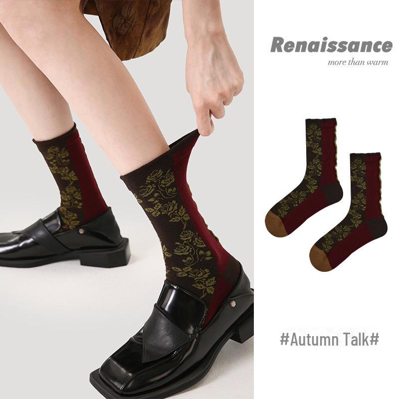 

Renaissance Retro Floral Mid-Tube Women s Socks - Spring & Autumn Trendy Chinese Style One Size