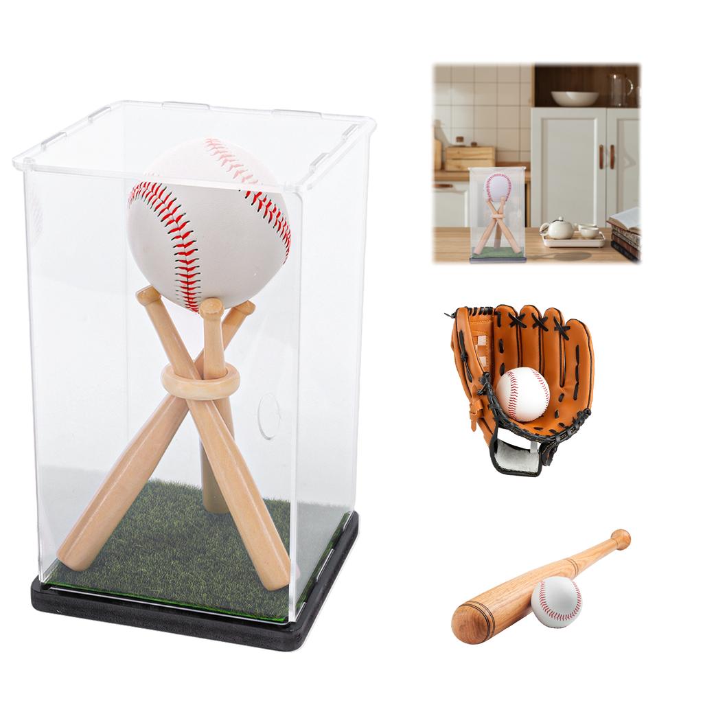 Baseball Box Golf Display Holder with Wood Stand Waterproof Dustproof Souvenir Storage Box Lightweight Baseball Protection