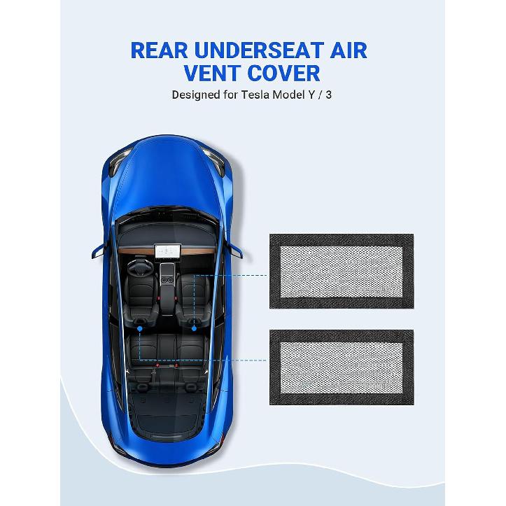 2Pcs Backseat Air Vent Cover for Tesla Model 3 & Model Y 2017-2025, Rear Seat Airflow Outlet Protector with Upgraded Mesh Cloth and Velcro, Car Air