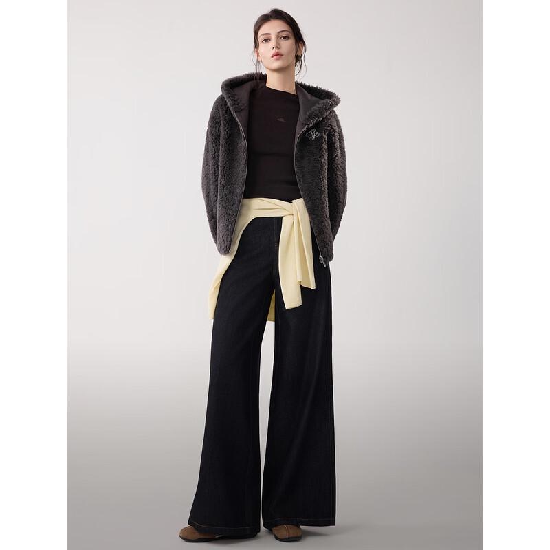 ELLE Women's 100% Wool French Hooded Plush Jacket