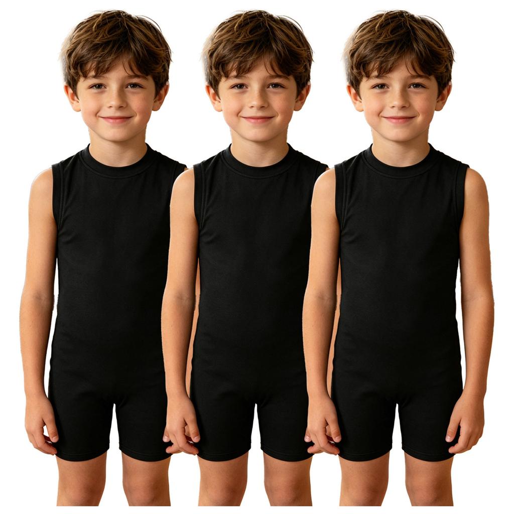 3Pcs Kids Special Needs Adaptive Jumpsuit Round Neck Sleeveless Back Invisible Zipper Solid Color for Easy Dressing Daily Care