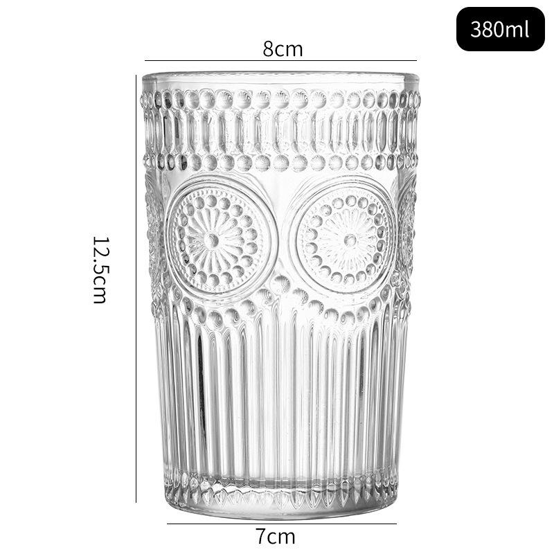 Embossed Sunflower Glass with Golden Rim – Elegant Cup for Juice, Cold Drinks, or Beer
