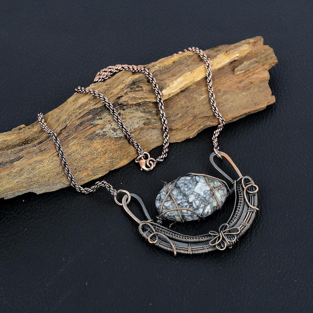 Glamorous Pinolith Gemstone Handmade Copper Wire Wrap Necklace Jewelry For Love