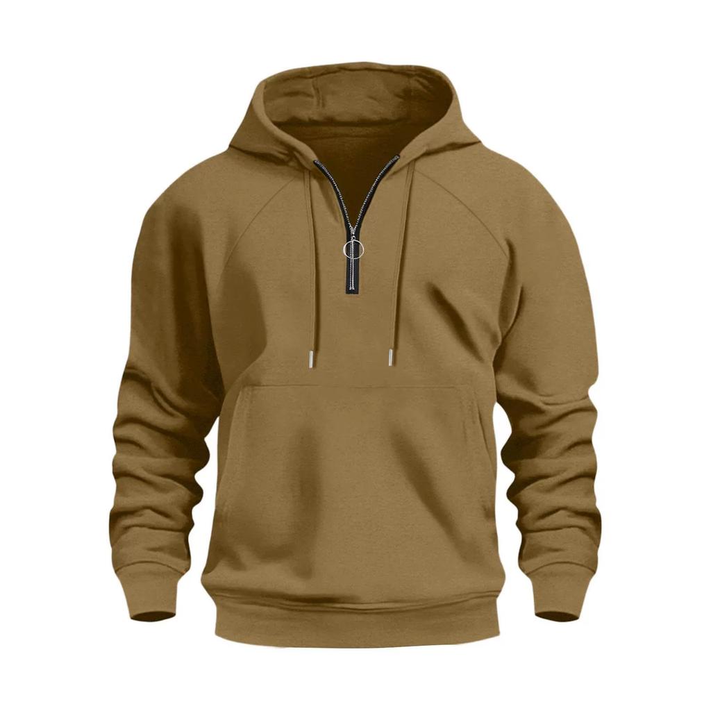 Spring Autumn Men's Half Zipper Casual Loose Hooded Sweatshirt Street Fashion Motorcycle Windproof Sweatshirt