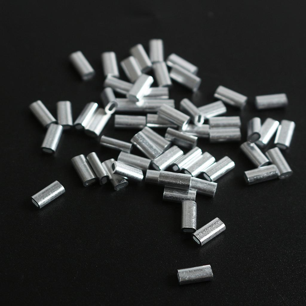 100Pcs Fishing Aluminum Crimp Sleeves Kits Single Barrel Crimping Loop Sleeve Assortment Fishing Line Tube Connector Set