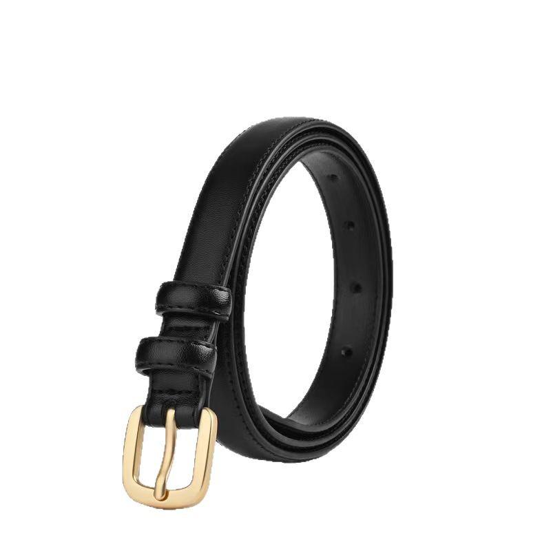 Women's Versatile Thin Leather Belt with Square Buckle - Dress Decoration or Jeans Accessory
