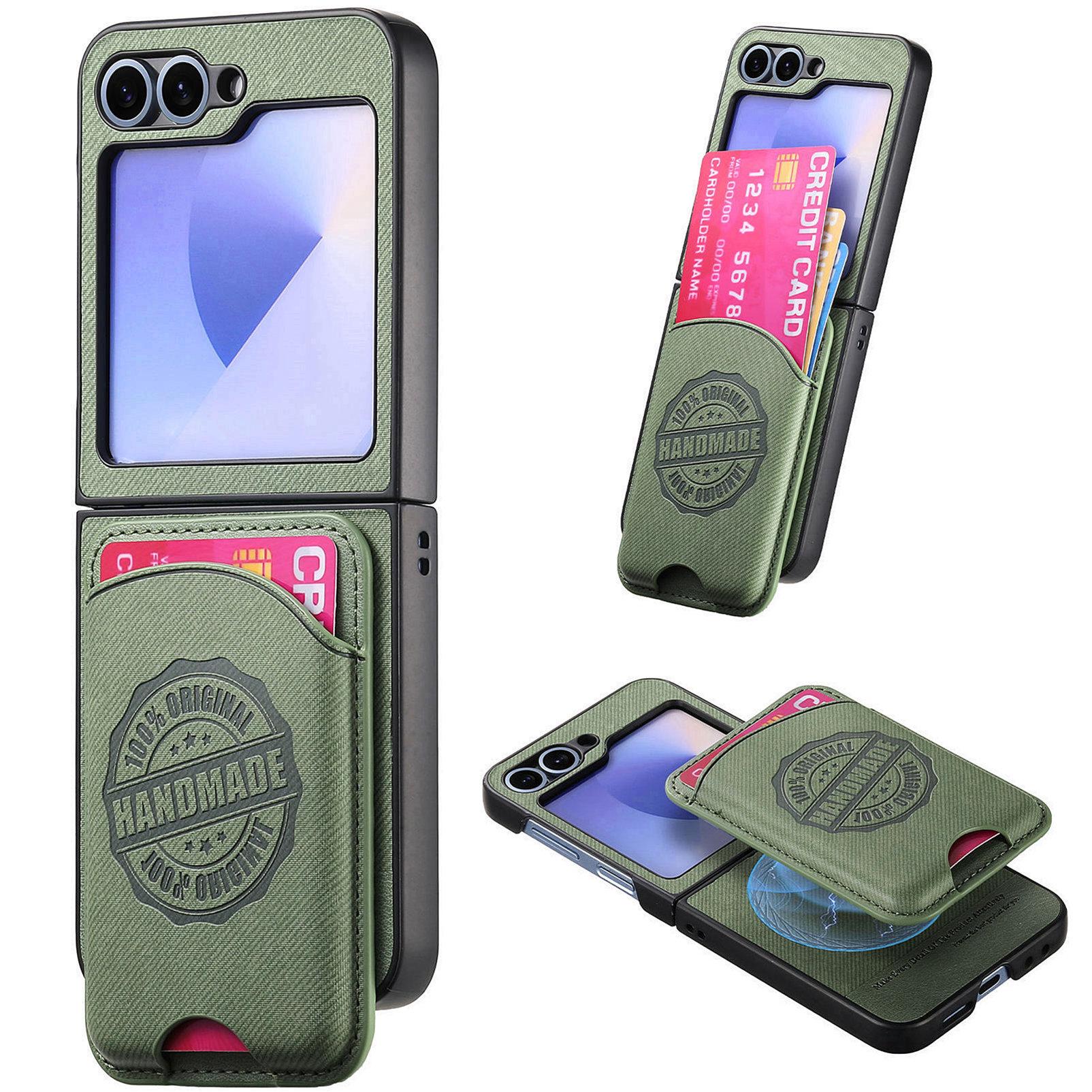 

For Samsung Galaxy Z Flip5 5G Case with Card Bag Magnetic Case Denim Texture Leather Back Cover C