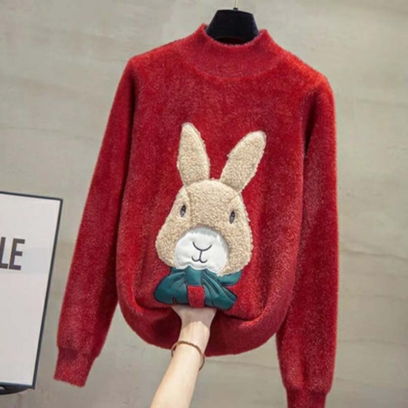 Sweater for Women Autumn Winter Thickened Warm Knitted Stretchy Long Sleeve Tops