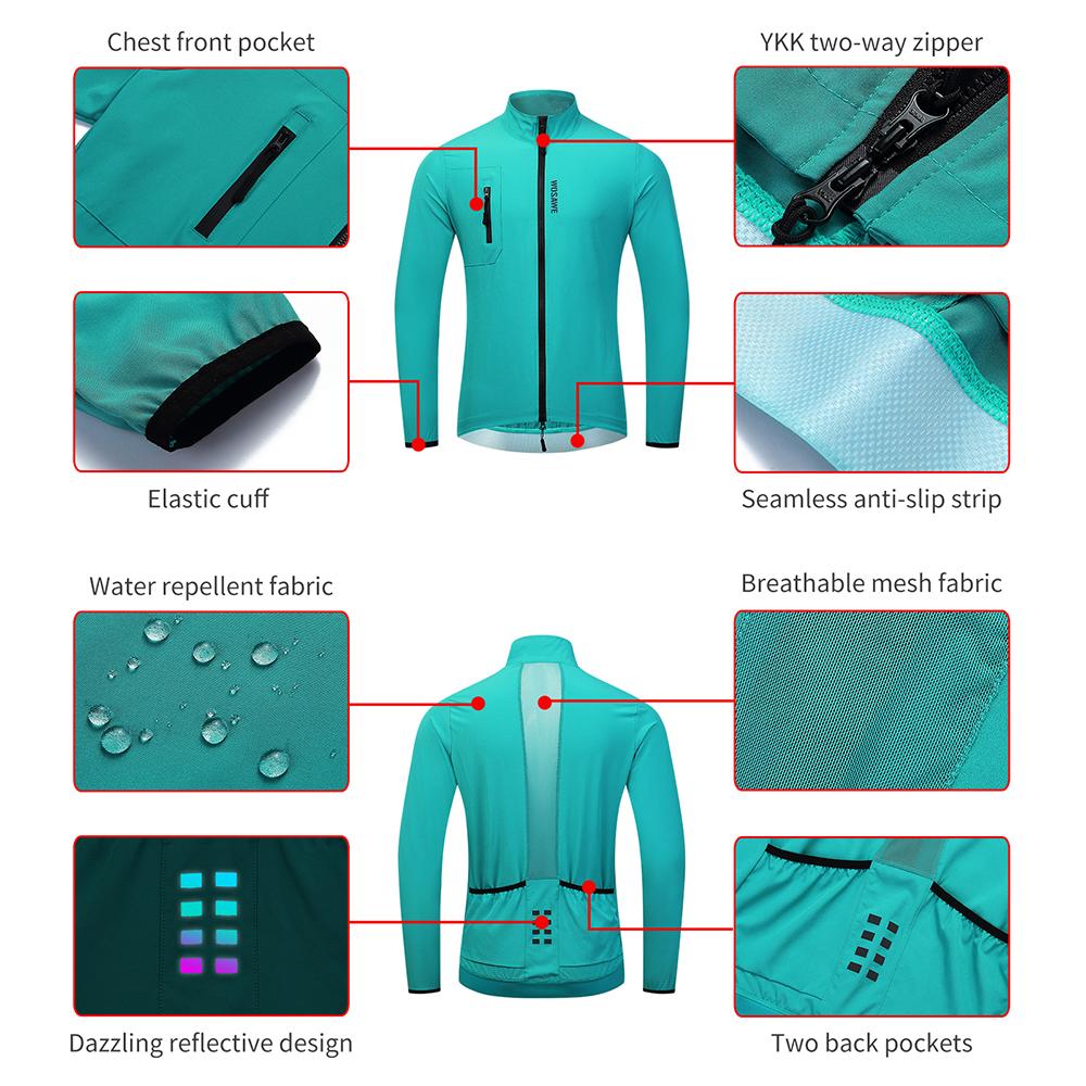 Wosawe Reflektierendes Windshirt für Herren, winddicht, YKK-Fahrradjacke mit durchgehendem Reißverschluss, Fahrradtrikots
