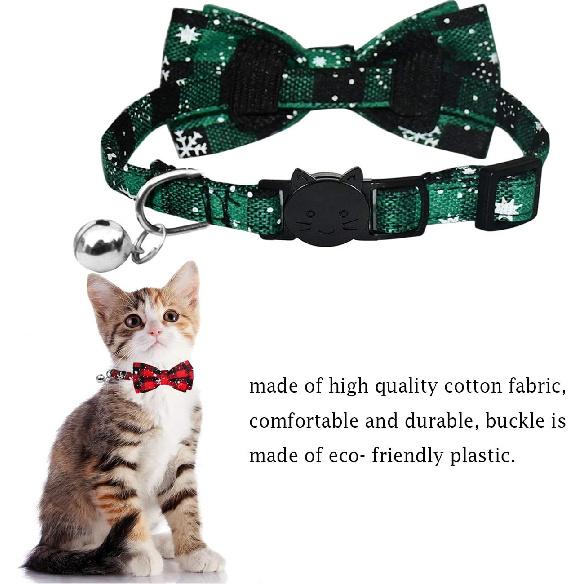 Malier Cat Collar with Christmas Snowflake Pattern Bow tie and Tiny Bell, Adorable Collar with Light Adjustable Buckle Pet Accessories for Kitten