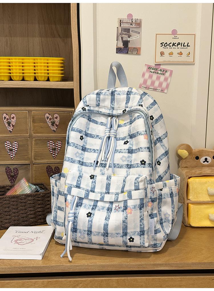 Schoolbag Clear Mint Ice Green Pattern Plaid Backpack Vitality Girl Student Commuter Leisure Daily Versatile School Bag