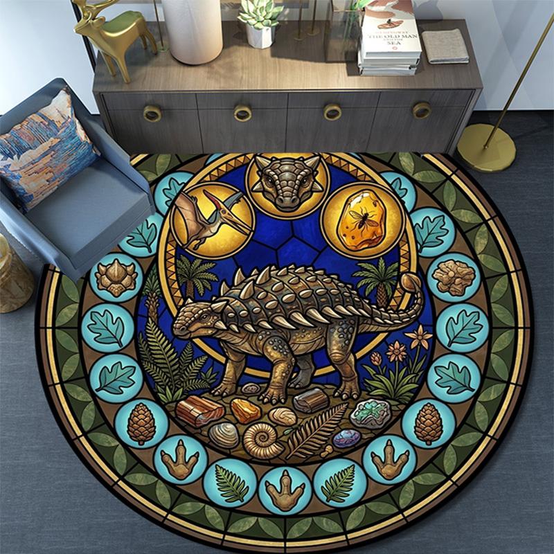 Prehistoric Fossil Art Round Area Rug Under Office Chairs Bedroom Living Room Home Decor