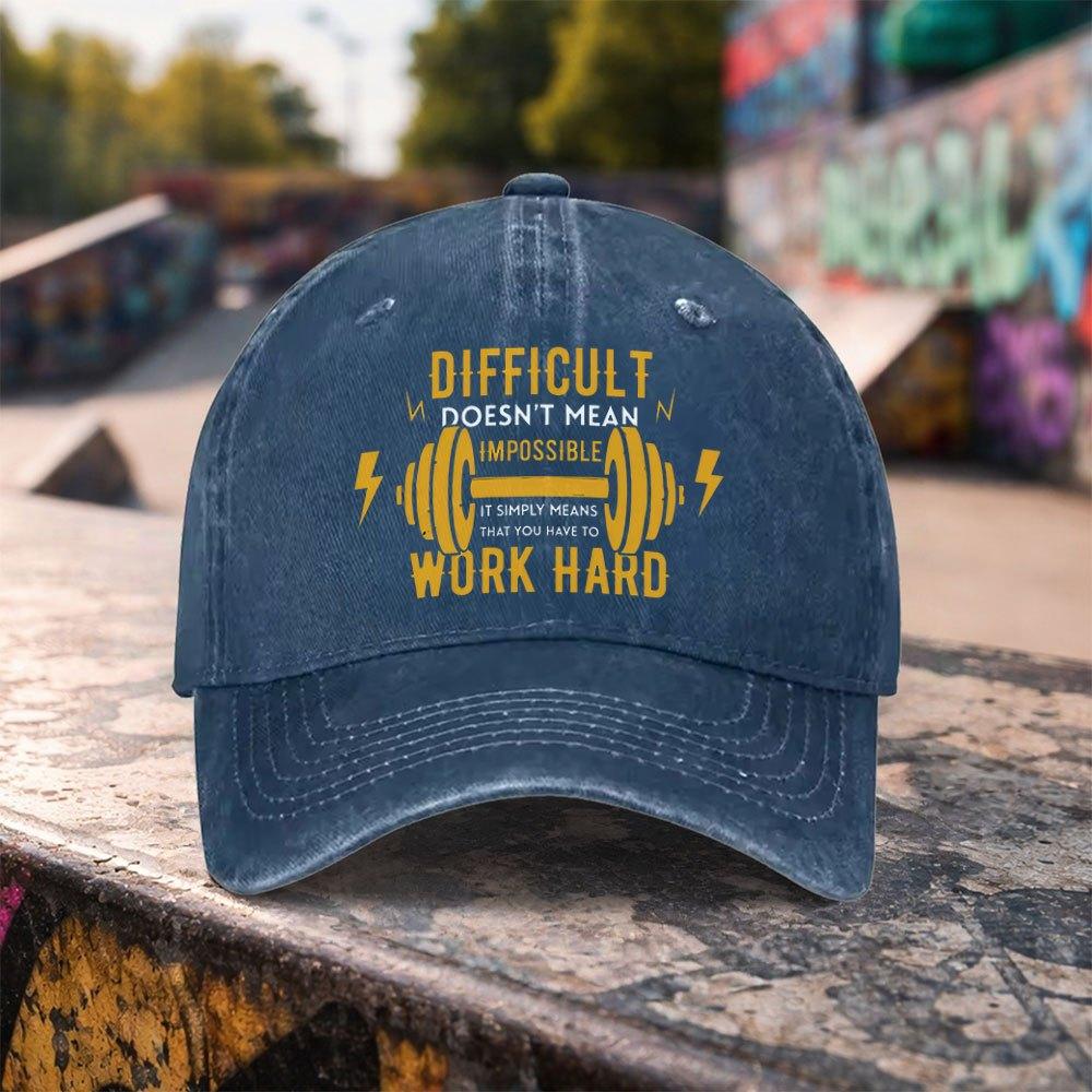 Work Hard Gym Quote Baseball Cap Adjustable Washed Cotton Outdoor Sports Sun Hat for Unisex