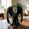 Covering Face Angel Figurine Matte Black 3D Printed Sculpture Sitting Melancholic Angel with Detailed Wings for Home Office Decor