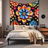 Boho Chic Wall Tapestry With Moon Phase Floral Starry Sky Design Bedroom Yoga Studio Decor