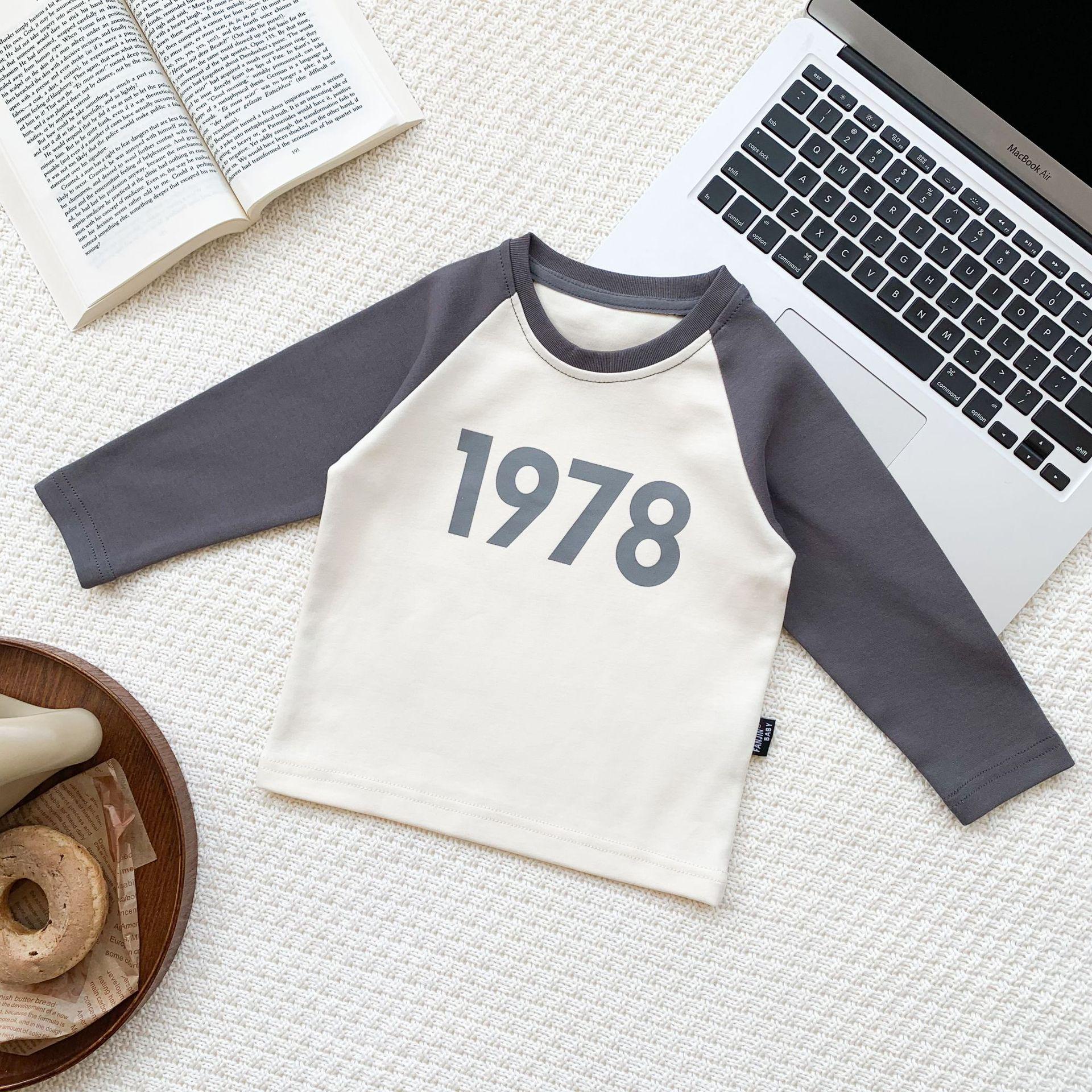 

Младенцы и малыши в корейском стиле ретро хлопковая футболка с длинным рукавом - для мальчиков и девочек весенне-осенний модный топ 90 cm