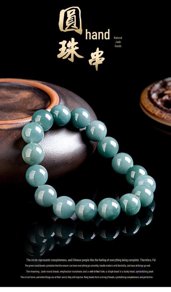 Blue Ice Jade Bracelet with A-Grade Natural Round Beads for Men and Women