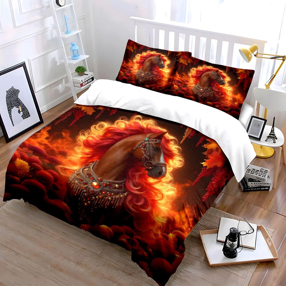 Elegant Horse Decor Set Multiple Sizes Kid'S And Adults' Bedroom Exquisite 3Pc Bedding Set, Gift
